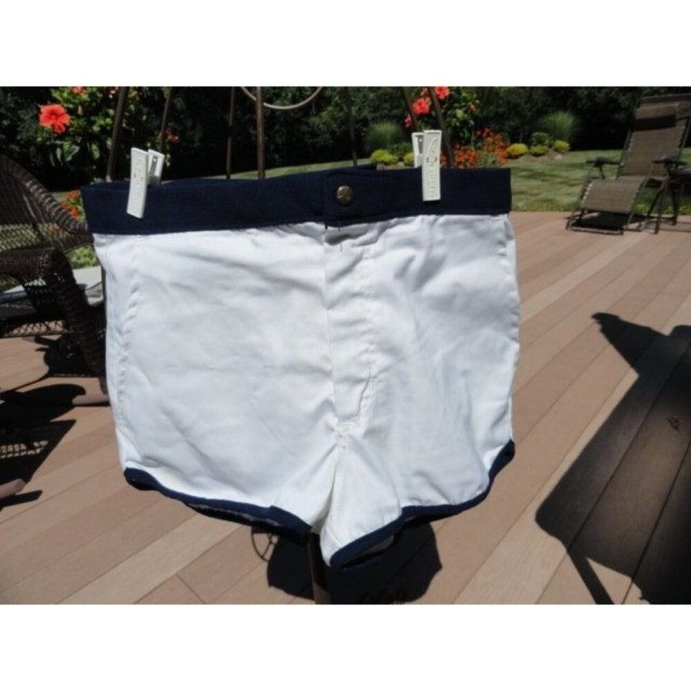 Vtg 1970's Men's Cross Court Tennis Shorts Navy And White Tennis Ball Snap 32